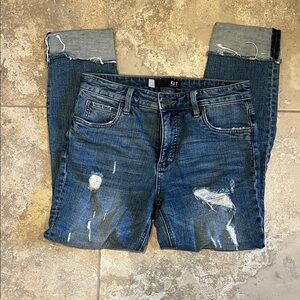 Kut from the Kloth Distressed Blue Boyfriend Mid Rise Jeans